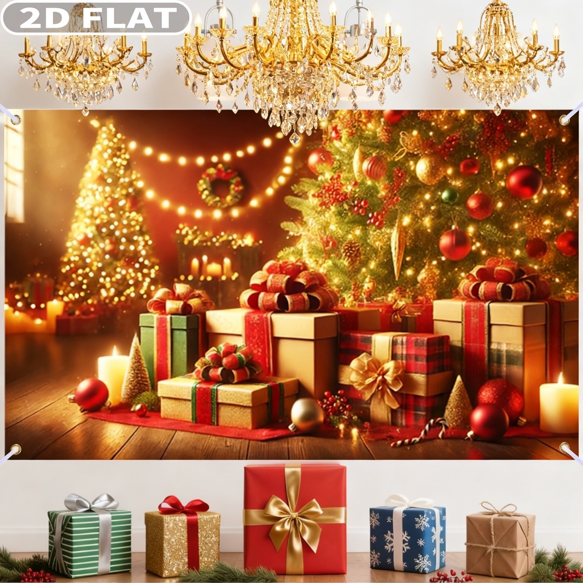 Photography Background - 1pc Christmas Tree & Gifts Large