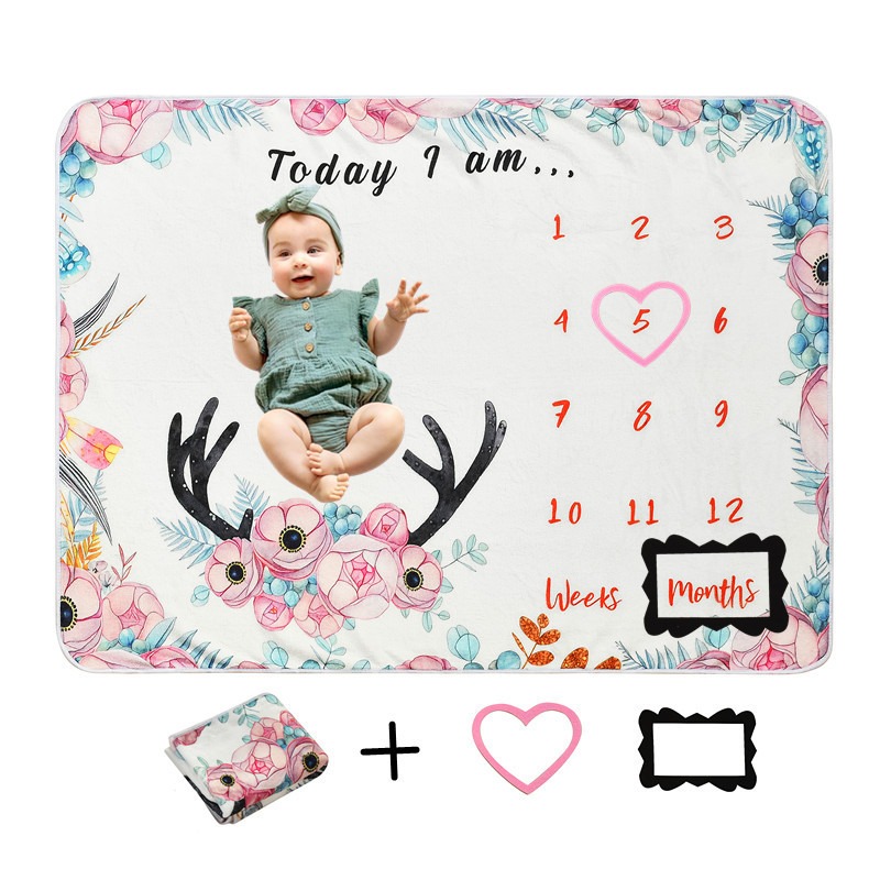 Photography Background - Digital Printed Flannel Milestone Blanket, Baby